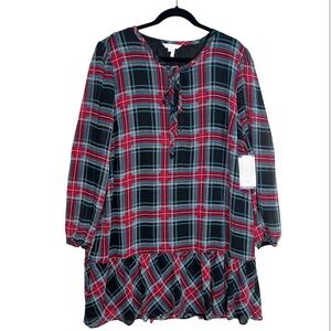 Draper James Plaid Tartan Holiday Christmas Shift Dress Tie Neck Red Size XXL